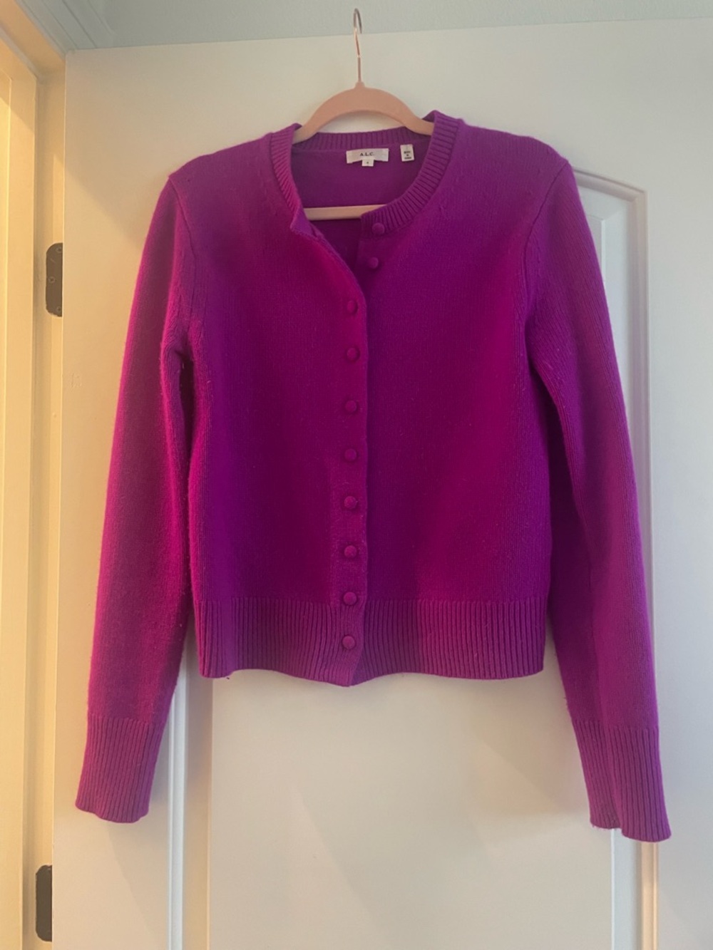 A.L.C. Fuchsia Button-Front Crewneck Sweater